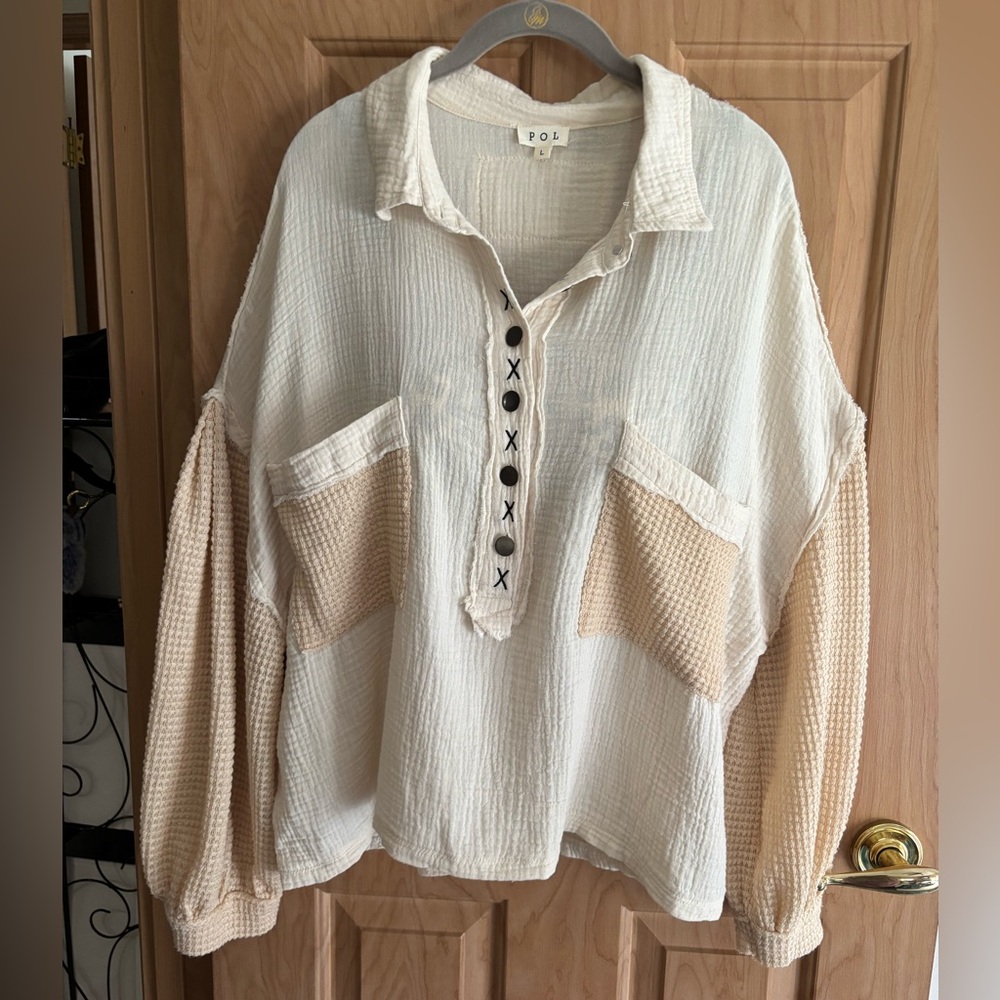 POL Top oversized 100% cotton beachy Boho chic gauzy Ivory Size LARGE